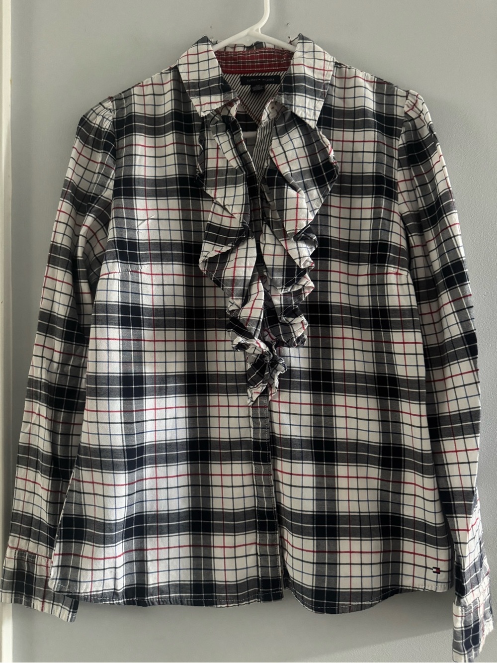 Tommy Hilfiger Plaid Ruffle-Front Button Down Shirt S/P